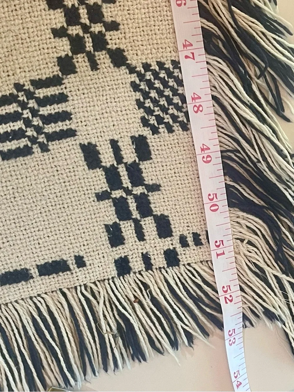 Antique Jacquard Woven Fringe Double Weave Coverlet in Colonial American Pattern